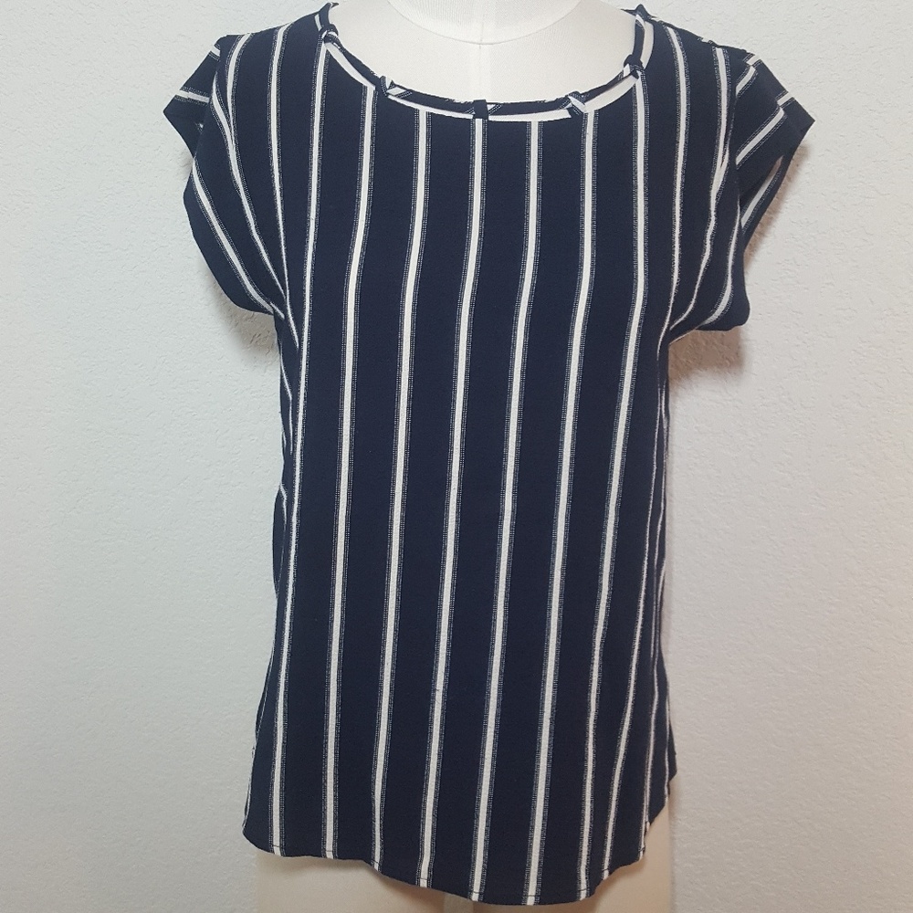 E M | Navy & White Striped Top | Small